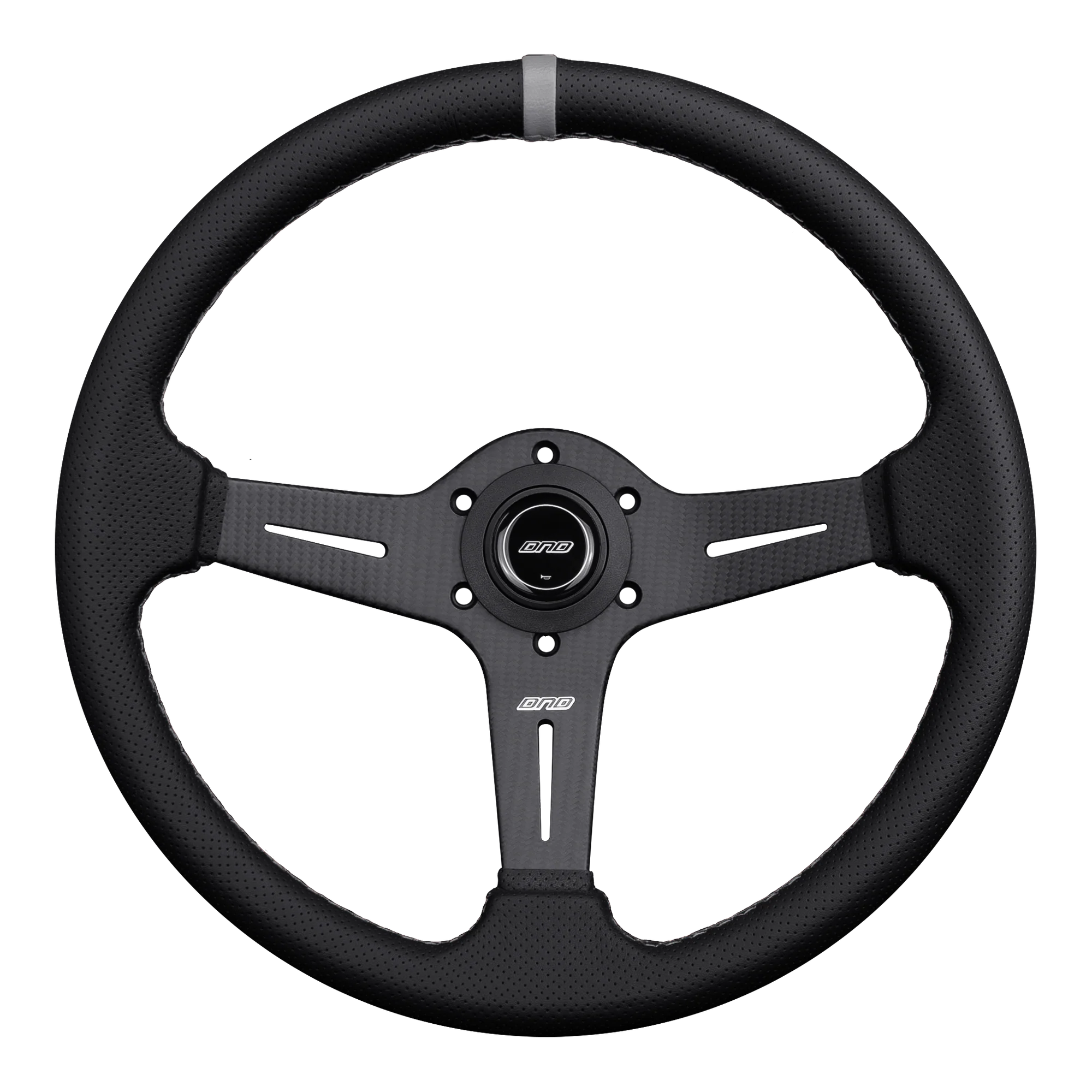 DND 350mm Perforated Leather 60mm Deep Grey Stitching Carbon Spoke Race Steering Wheel