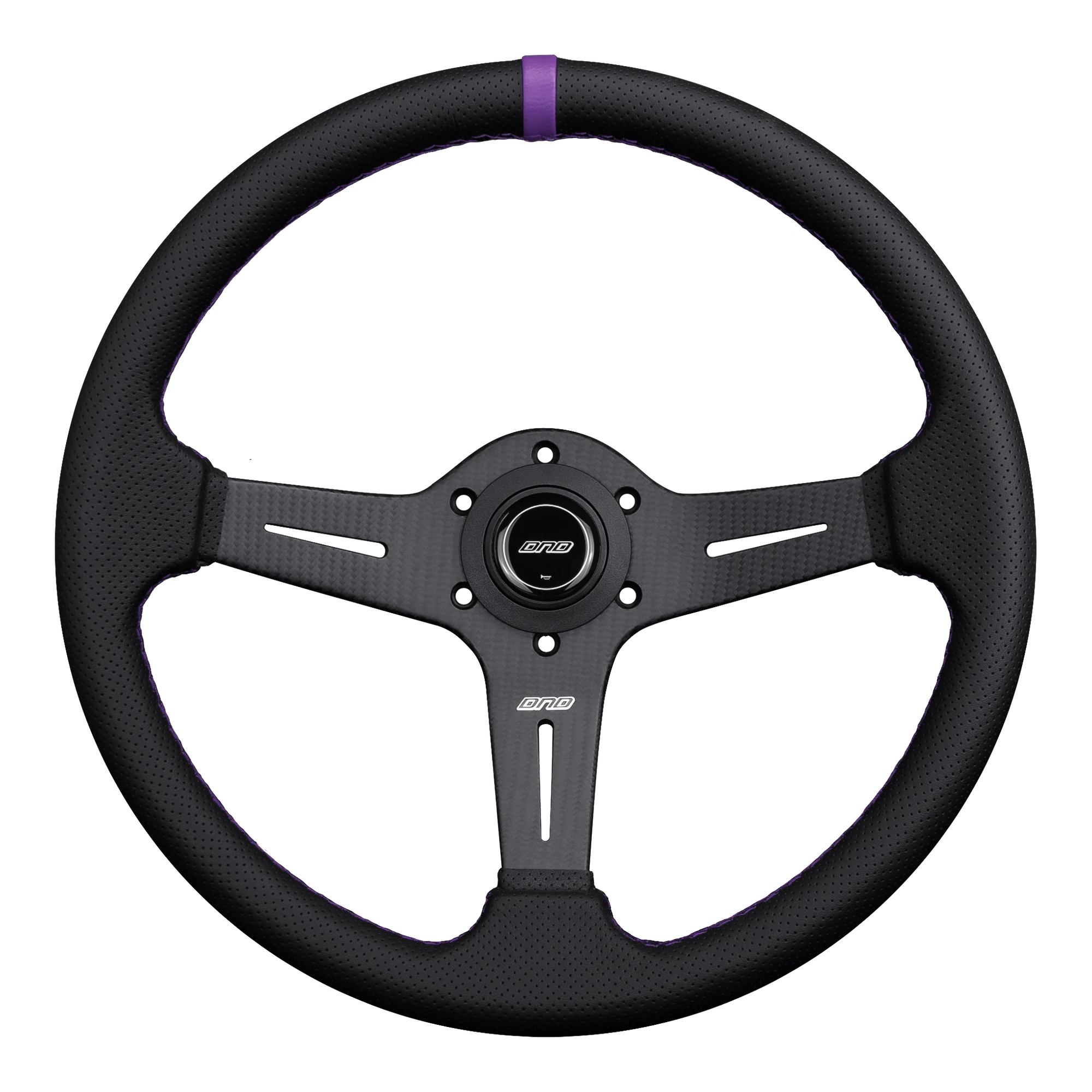 DND 350mm Perforated Leather 60mm Deep Purple Stitching Carbon Spoke Race Steering Wheel