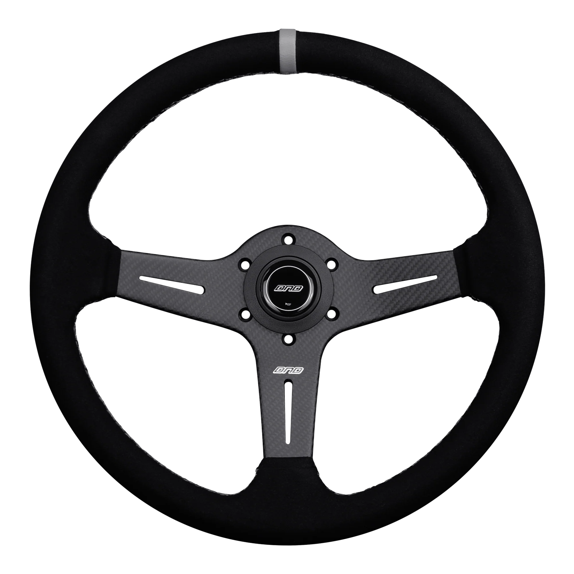 DND 350mm Suede 60mm Deep Grey Stitching Carbon Spoke Race Steering Wheel
