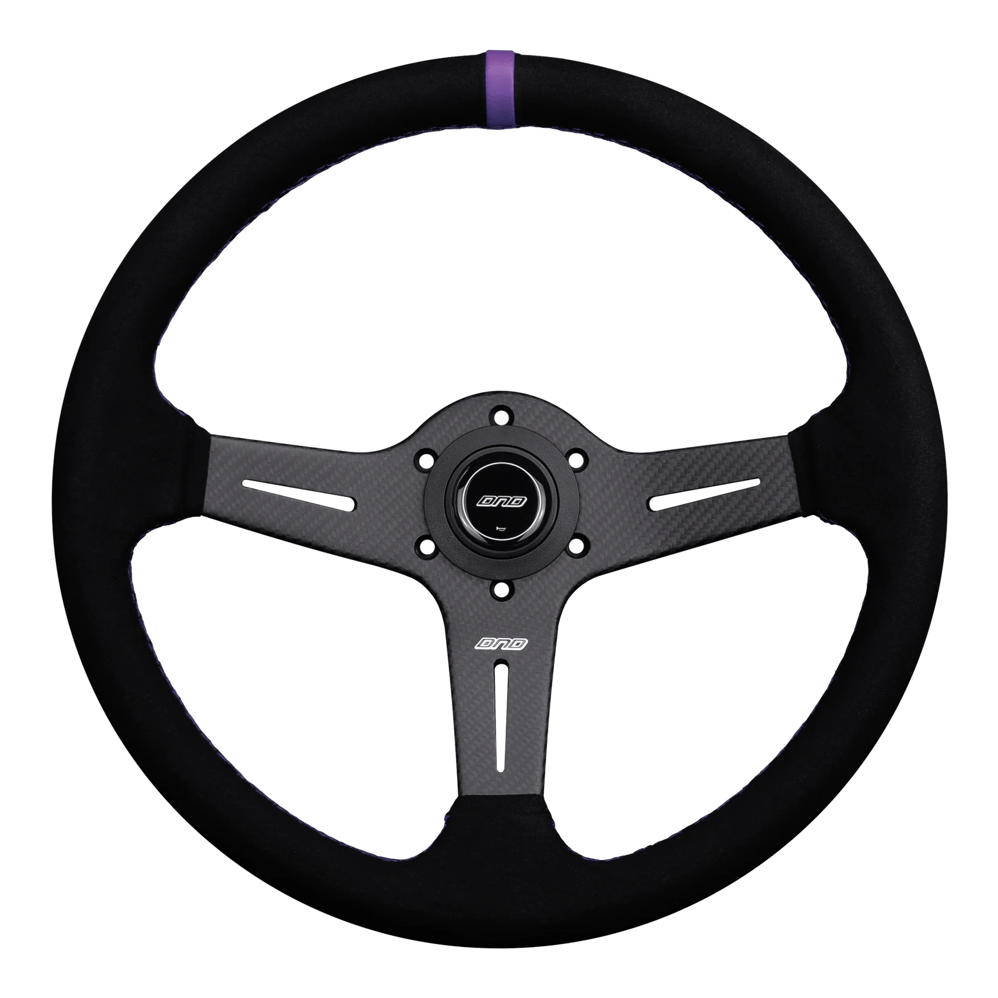 DND 350mm Suede 60mm Deep Purple Stitching Carbon Spoke Race Steering Wheel