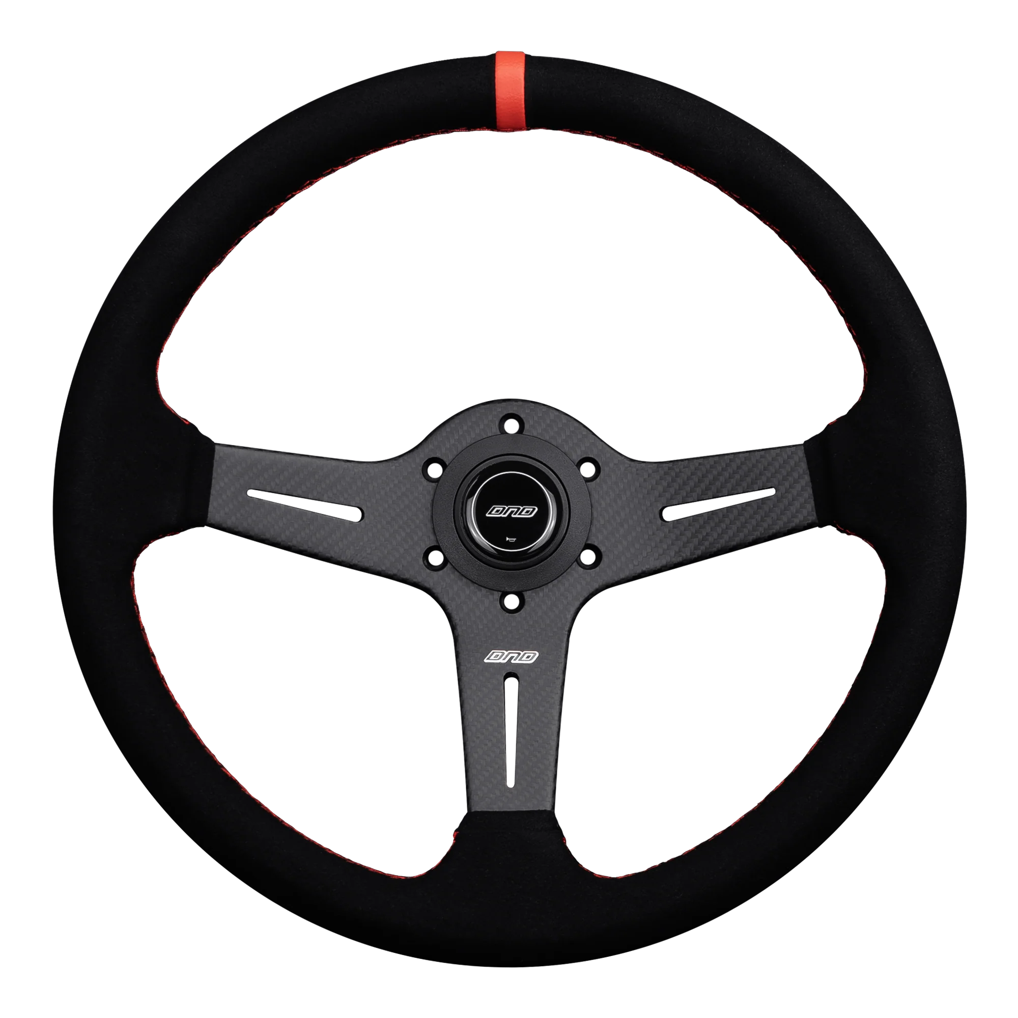 DND 350mm Suede 60mm Deep Red Stitching Carbon Spoke Race Steering Wheel