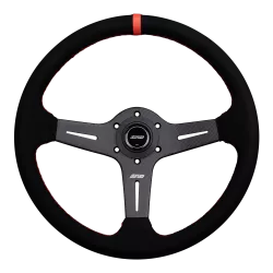 DND 350mm Suede 60mm Deep Red Stitching Carbon Spoke Race Steering Wheel