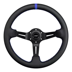 DND 350mm Leather 75mm Deep Blue Stitching Race Steering Wheel