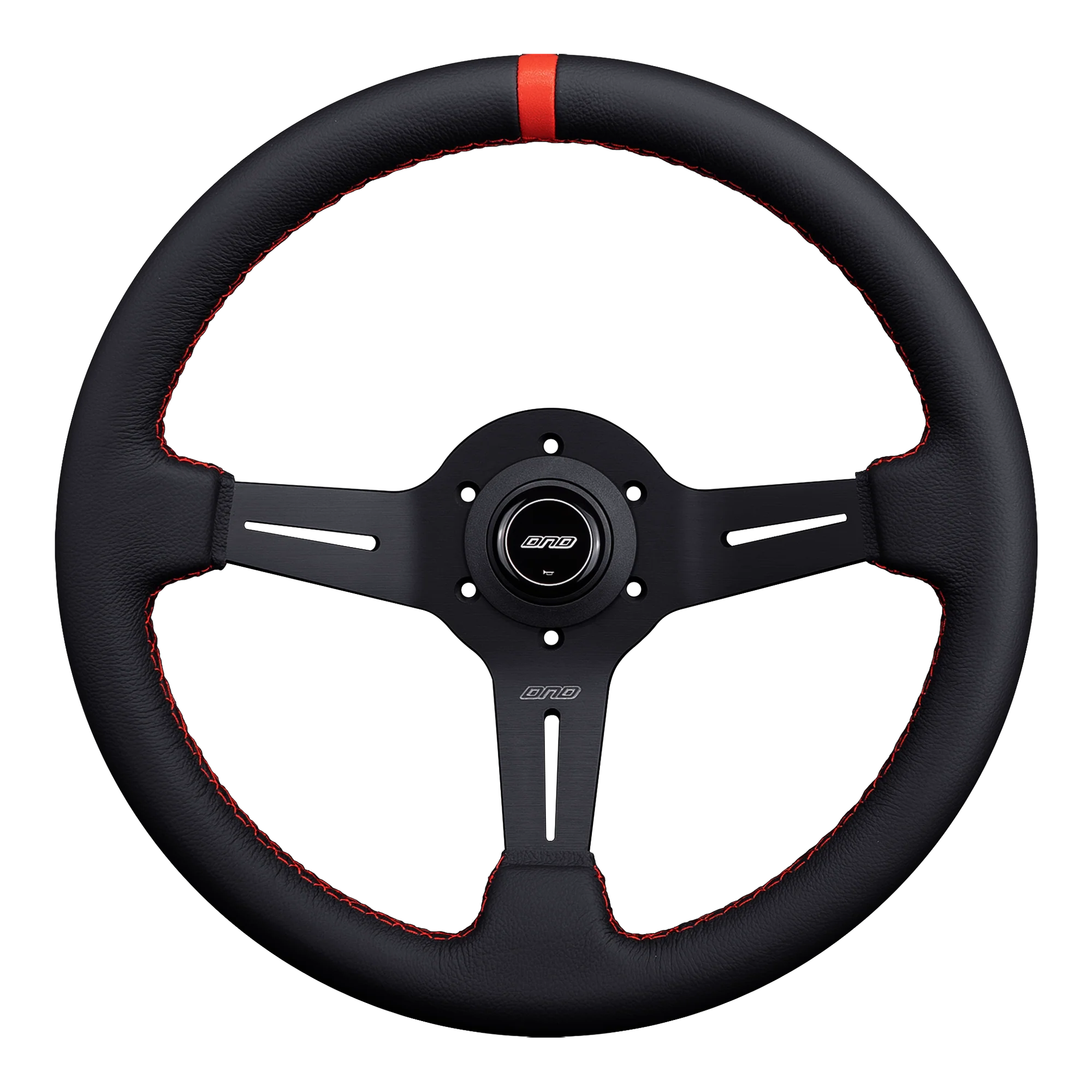 DND 350mm Leather 50mm Deep Red Stitching Race Steering Wheel