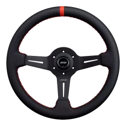 DND 350mm Leather 50mm Deep Red Stitching Race Steering Wheel