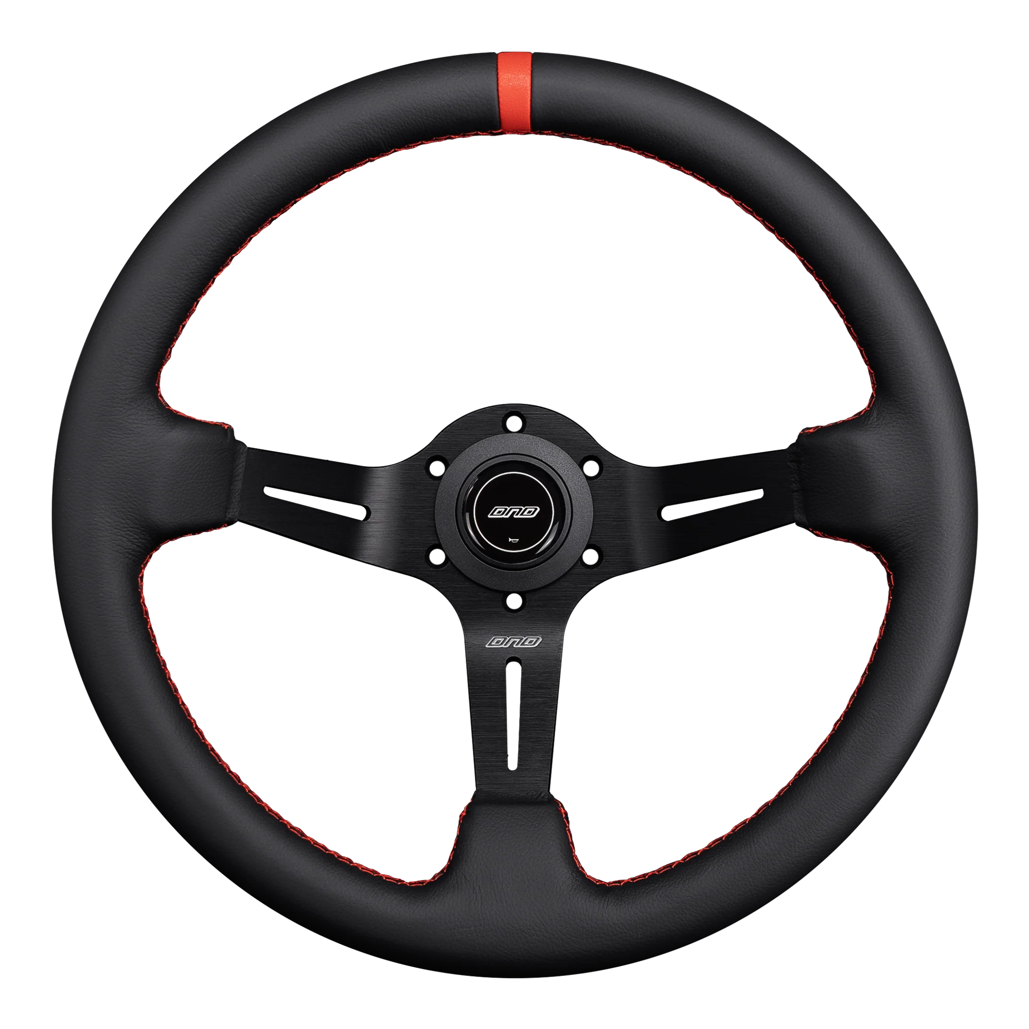 DND 350mm Leather 75mm Deep Red Stitching Race Steering Wheel