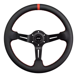 DND 350mm Leather 75mm Deep Red Stitching Race Steering Wheel