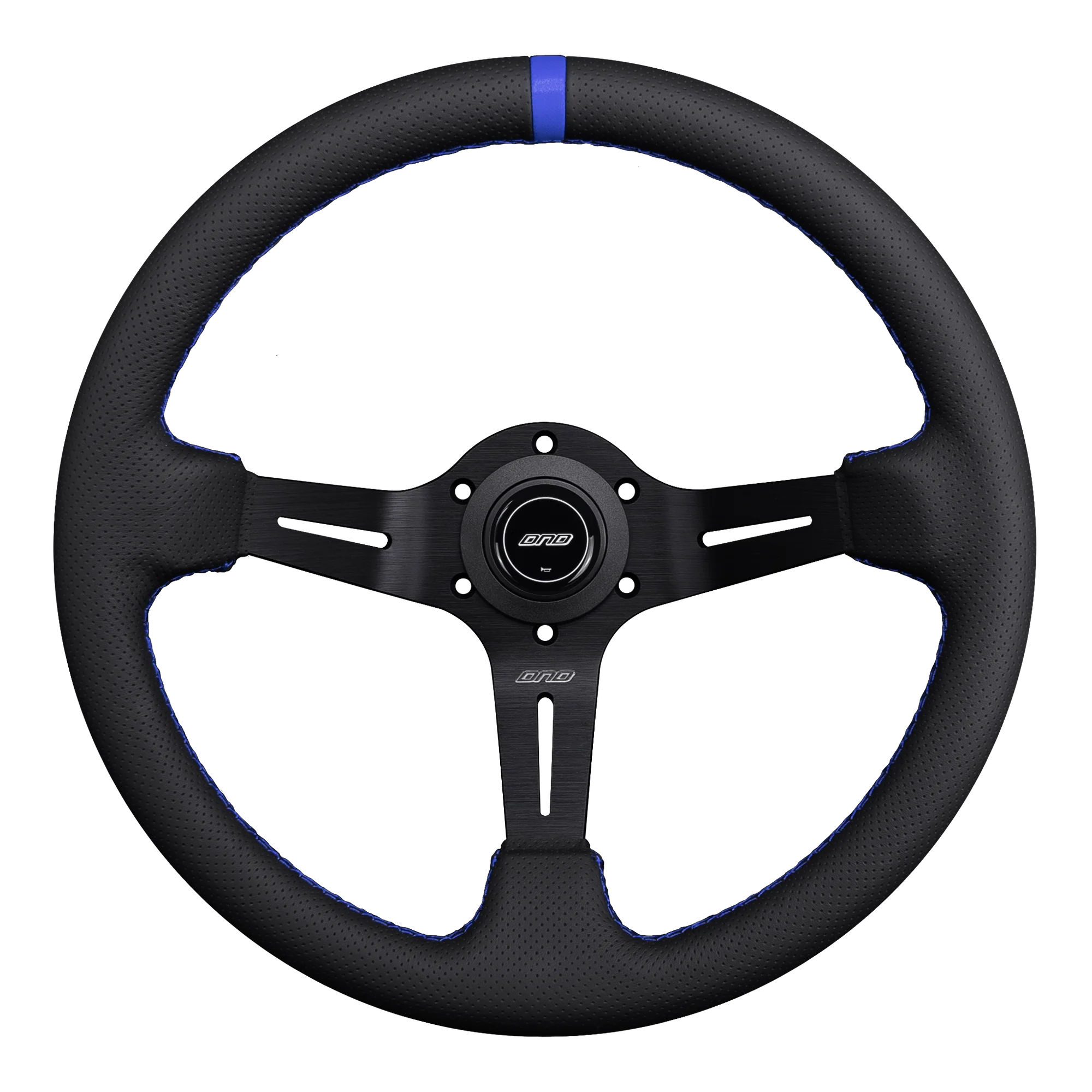 DND 350mm Perforated Leather 75mm Deep Blue Stitching Race Steering Wheel