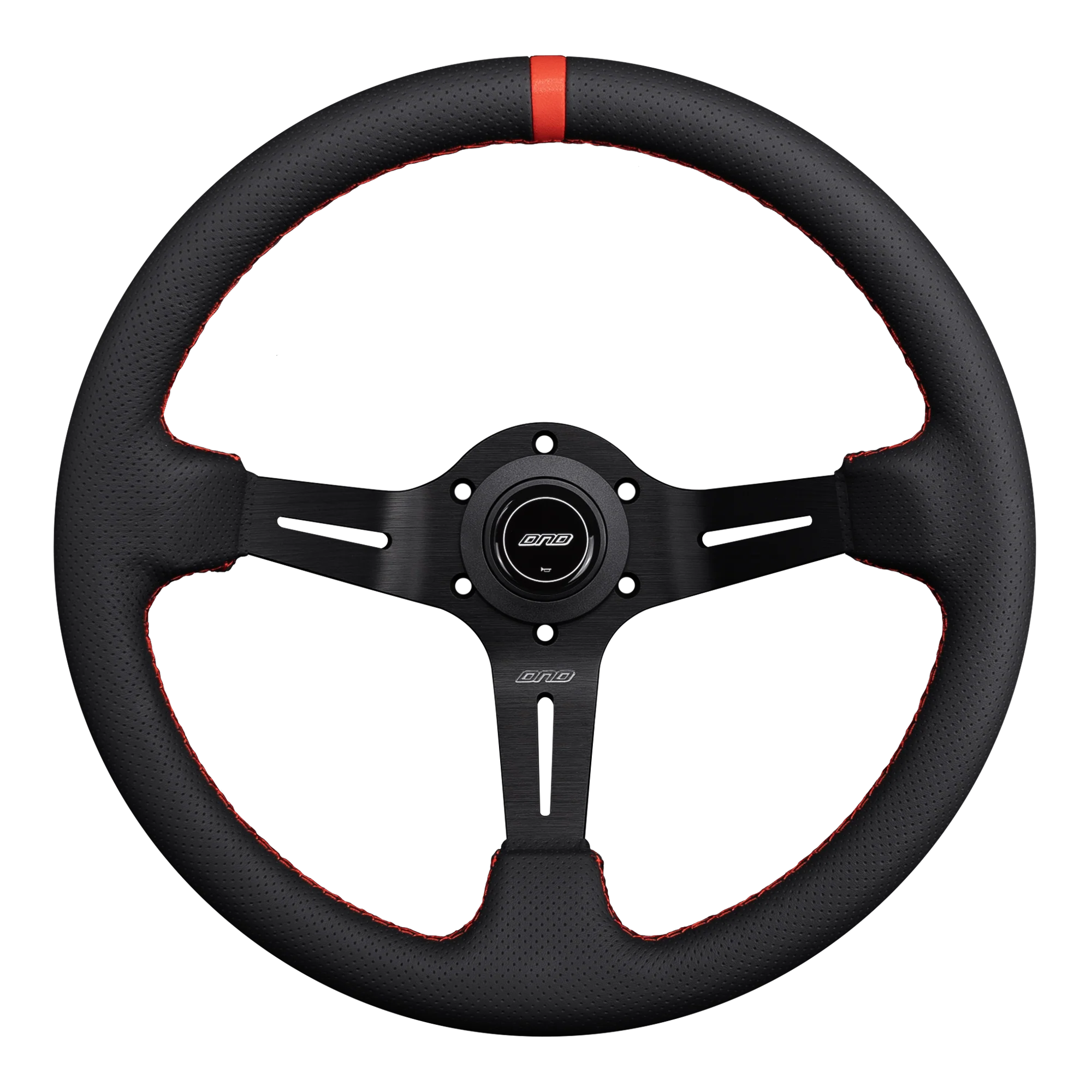 DND 350mm Perforated Leather 75mm Deep Red Stitching Race Steering Wheel