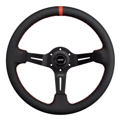 DND 350mm Perforated Leather 75mm Deep Red Stitching Race Steering Wheel