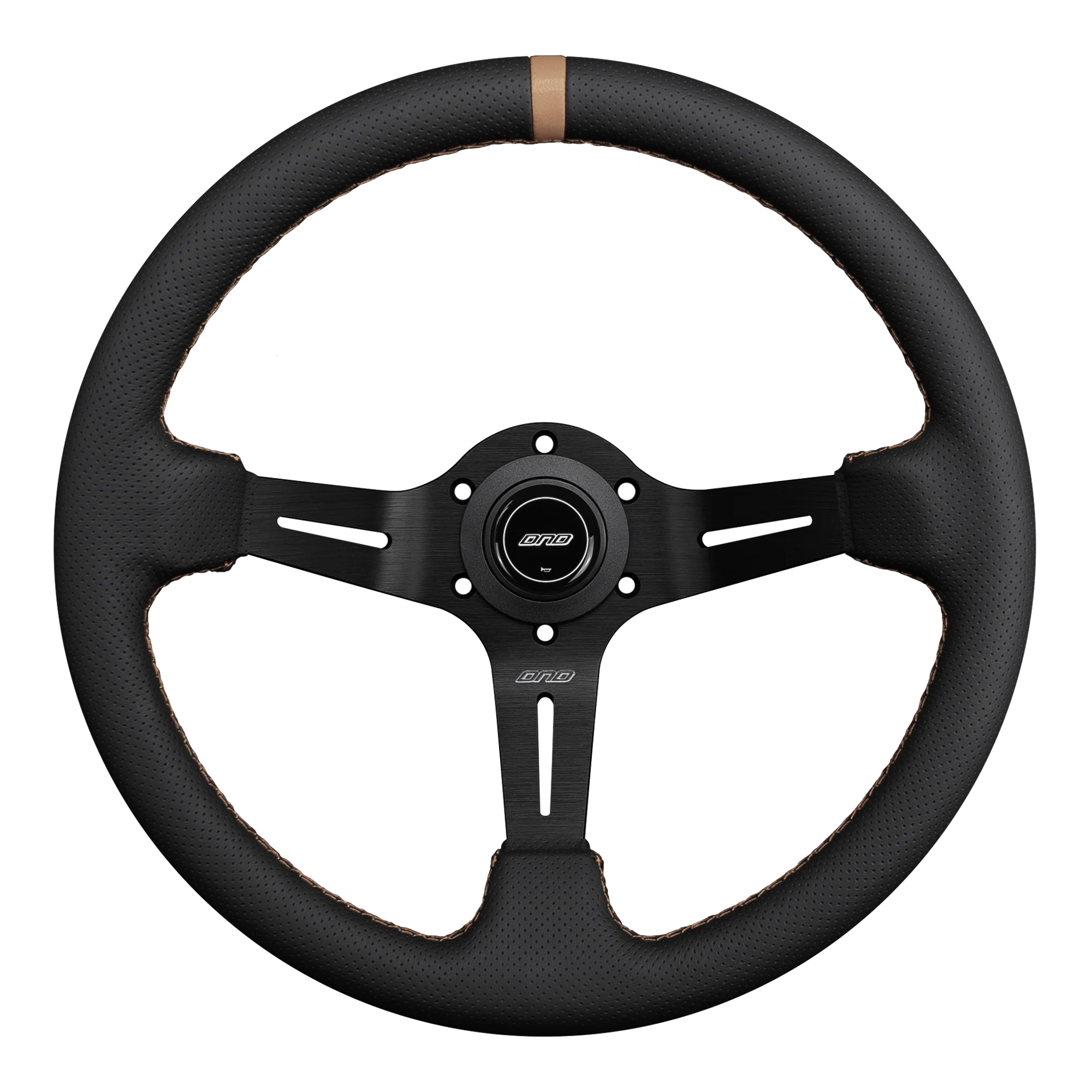 DND 350mm Perforated Leather 75mm Deep Tan Stitching Race Steering Wheel