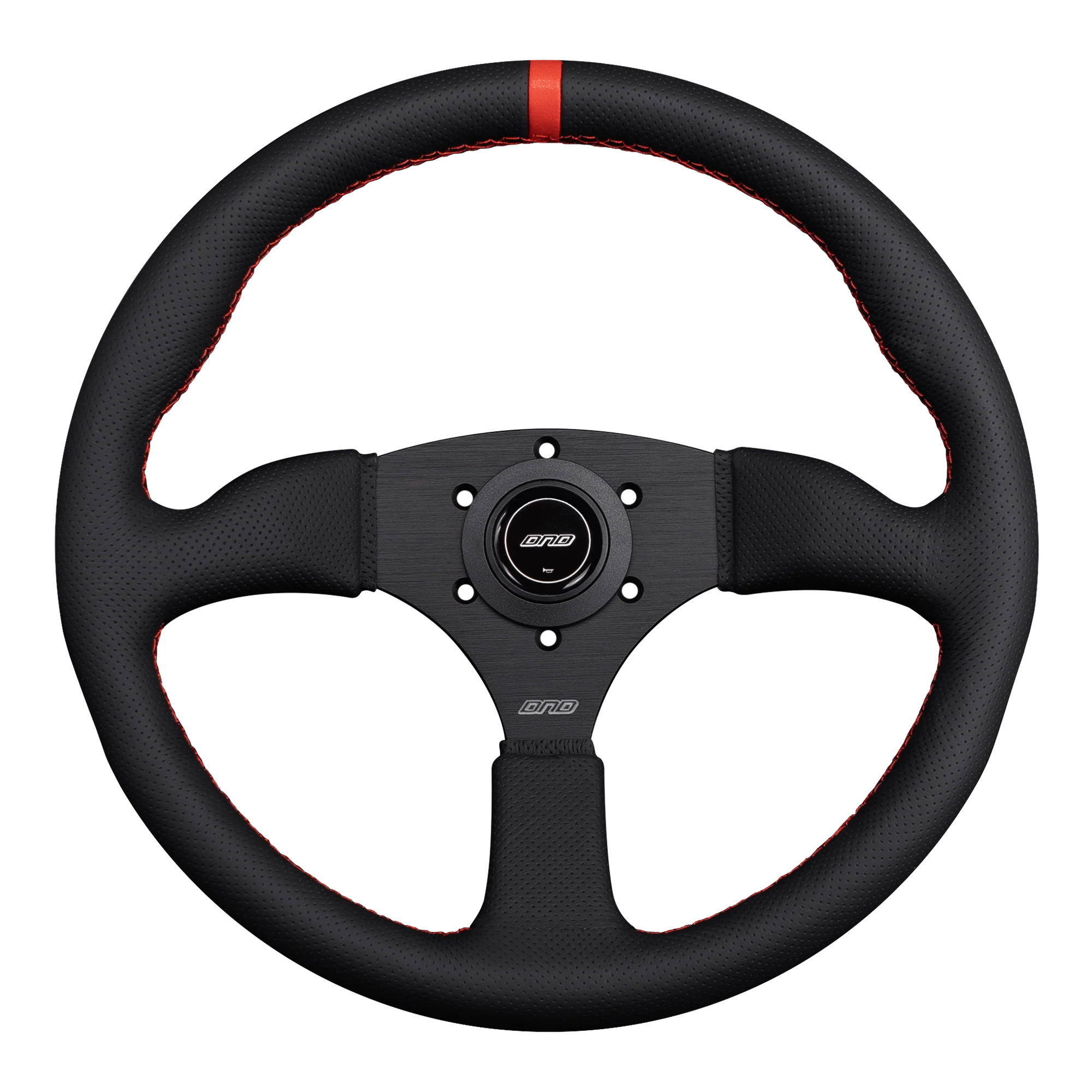 DND 350mm Perforated Leather 50mm Deep Red Stitching Touring Steering Wheel