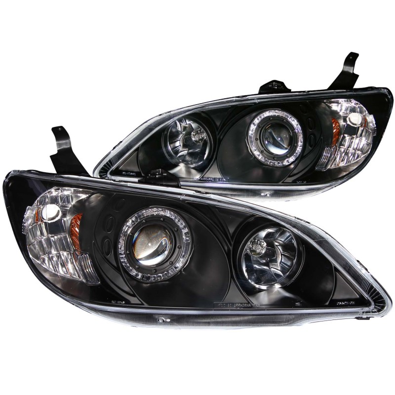 ANZO 04-05 Civic Black Projector Headlights with Halo