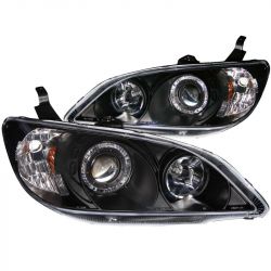 ANZO 04-05 Civic Black Projector Headlights with Halo