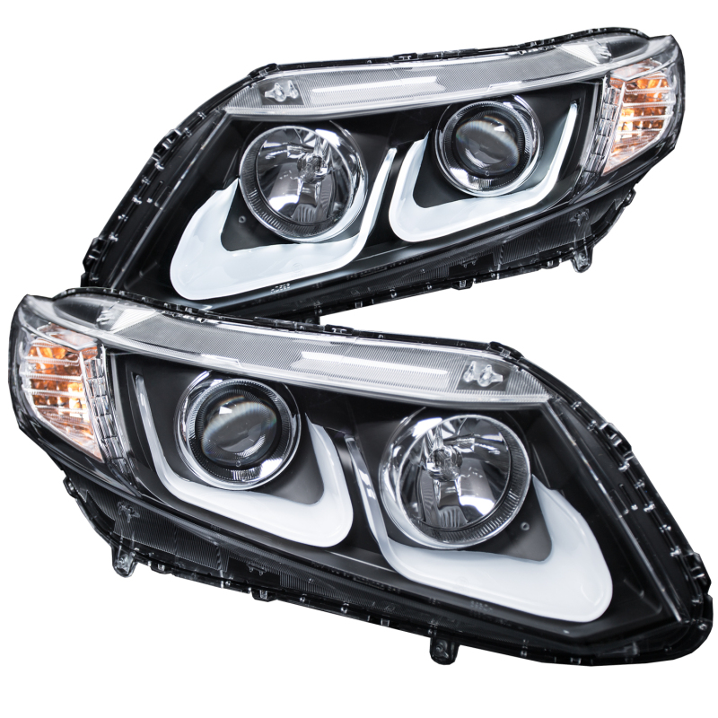 ANZO 12-15 Civic Sedan / 12-13 Coupe Black Projector Headlights w/ U-Bar