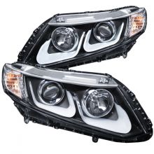 ANZO 12-15 Civic Sedan / 12-13 Coupe Black Projector Headlights w/ U-Bar