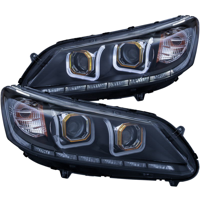 ANZO 13-15 Accord Sedan Black Projector Headlights with U-Bar