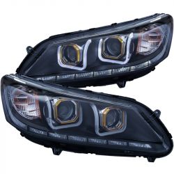 ANZO 13-15 Accord Sedan Black Projector Headlights with U-Bar
