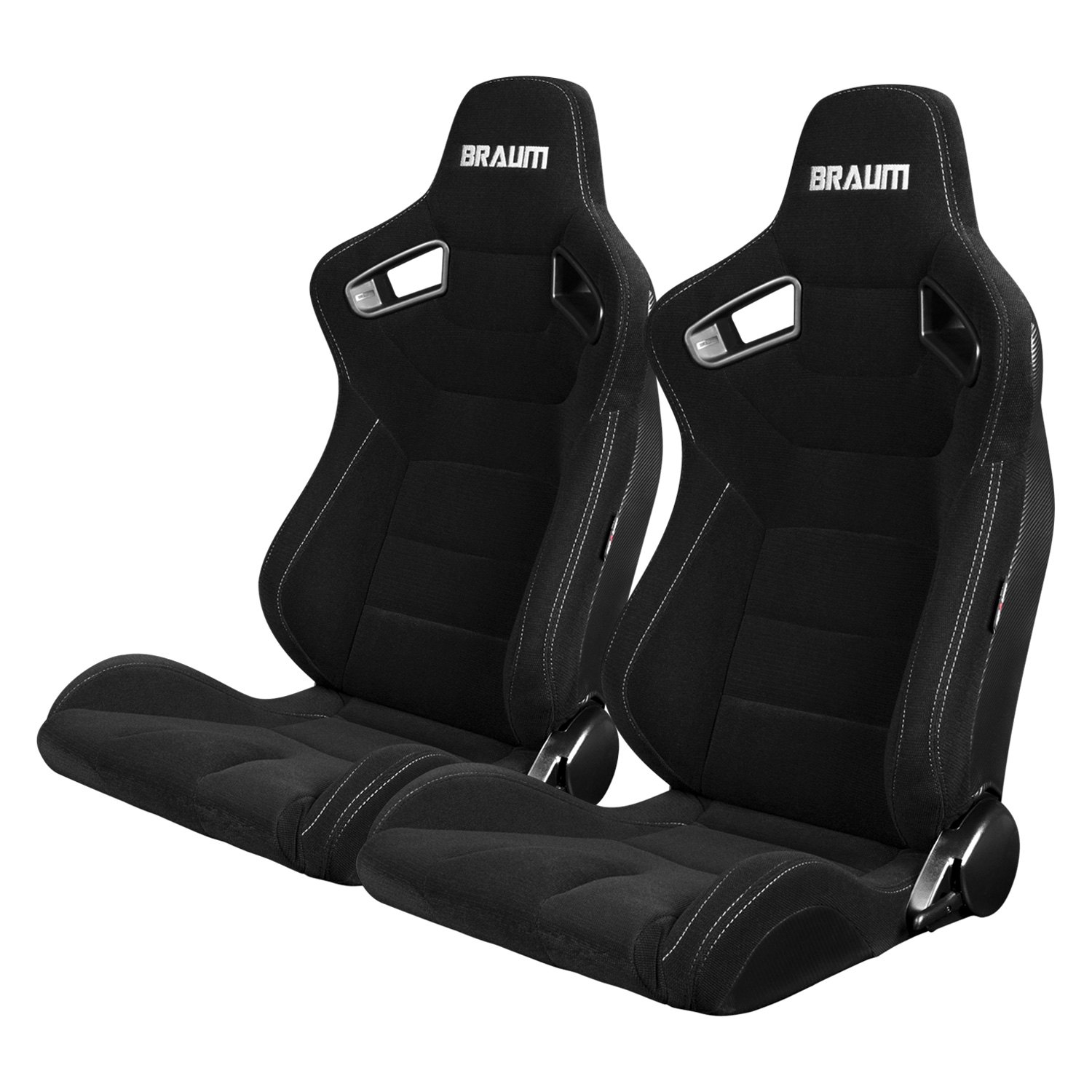 Braum Elite Series Black Cloth Grey Stitch Racing Seats: Pair