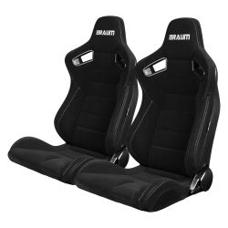 Braum Elite Series Black Cloth Grey Stitch Racing Seats: Pair