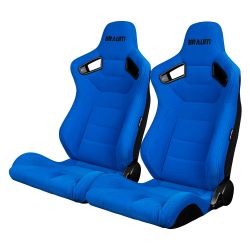 Braum Elite Series Blue Cloth Black Stitch Racing Seats: Pair