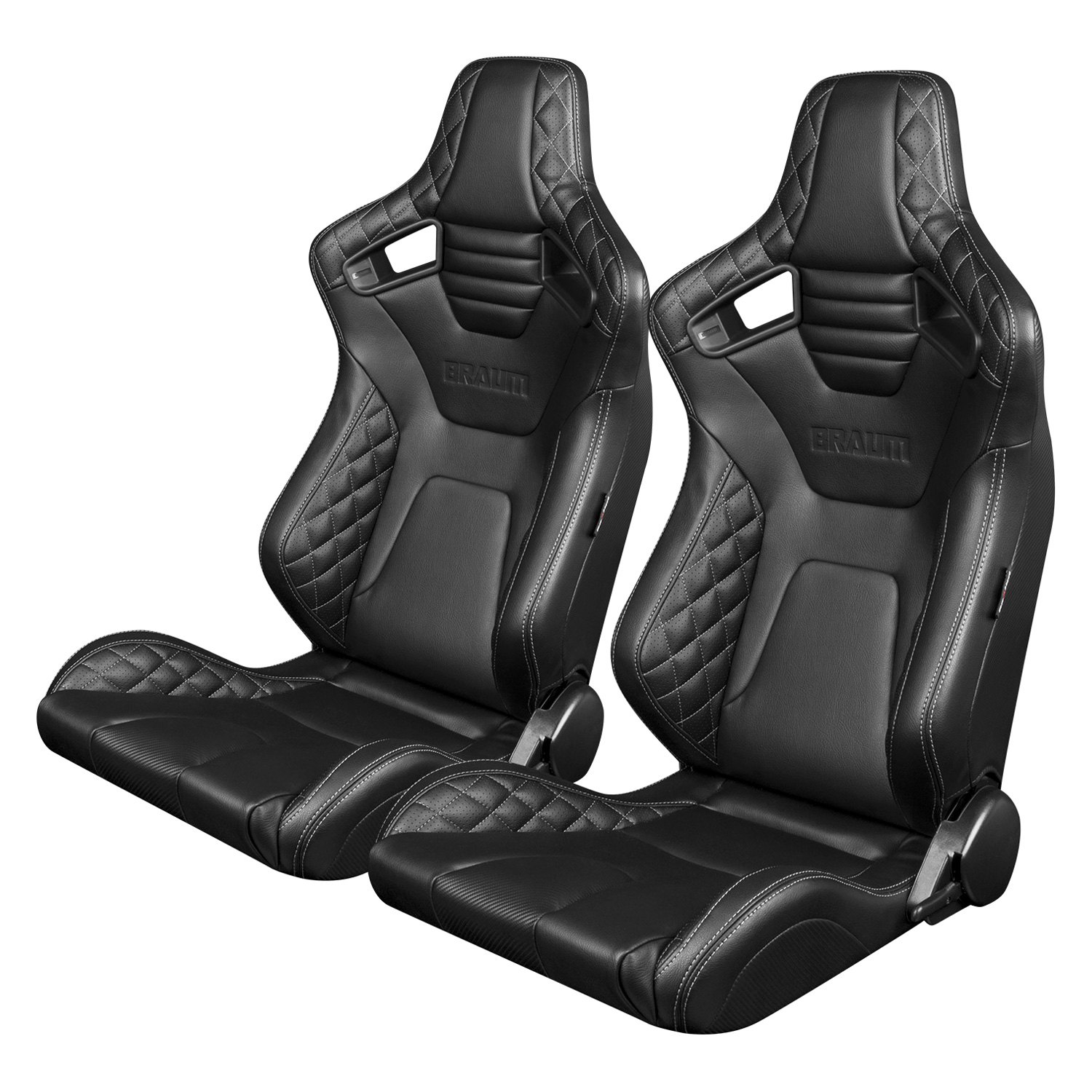 Braum Diamond Edition Black with Grey Stitch Leatherette Racing Seats: Pair