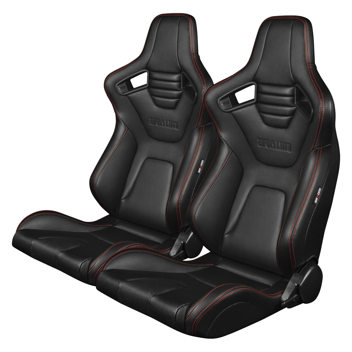 Braum Elite-X Series Black with Red Stitch Leatherette Racing Seats: Pair