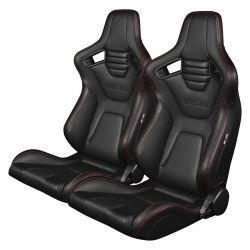 Braum Elite-X Series Black with Red Stitch Leatherette Racing Seats: Pair