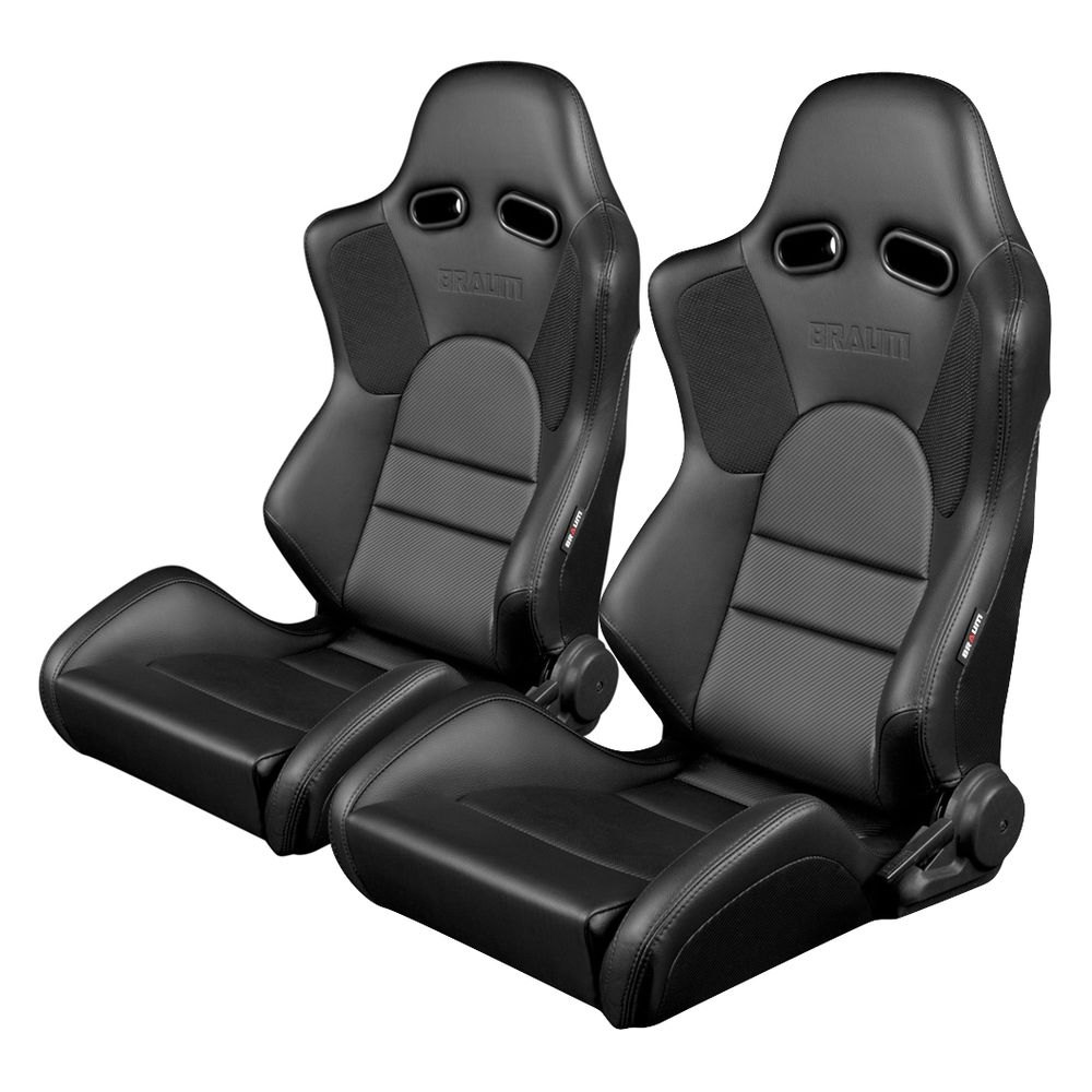 Braum Advan Series Black Leatherette Black Stitch Racing Seats: Pair