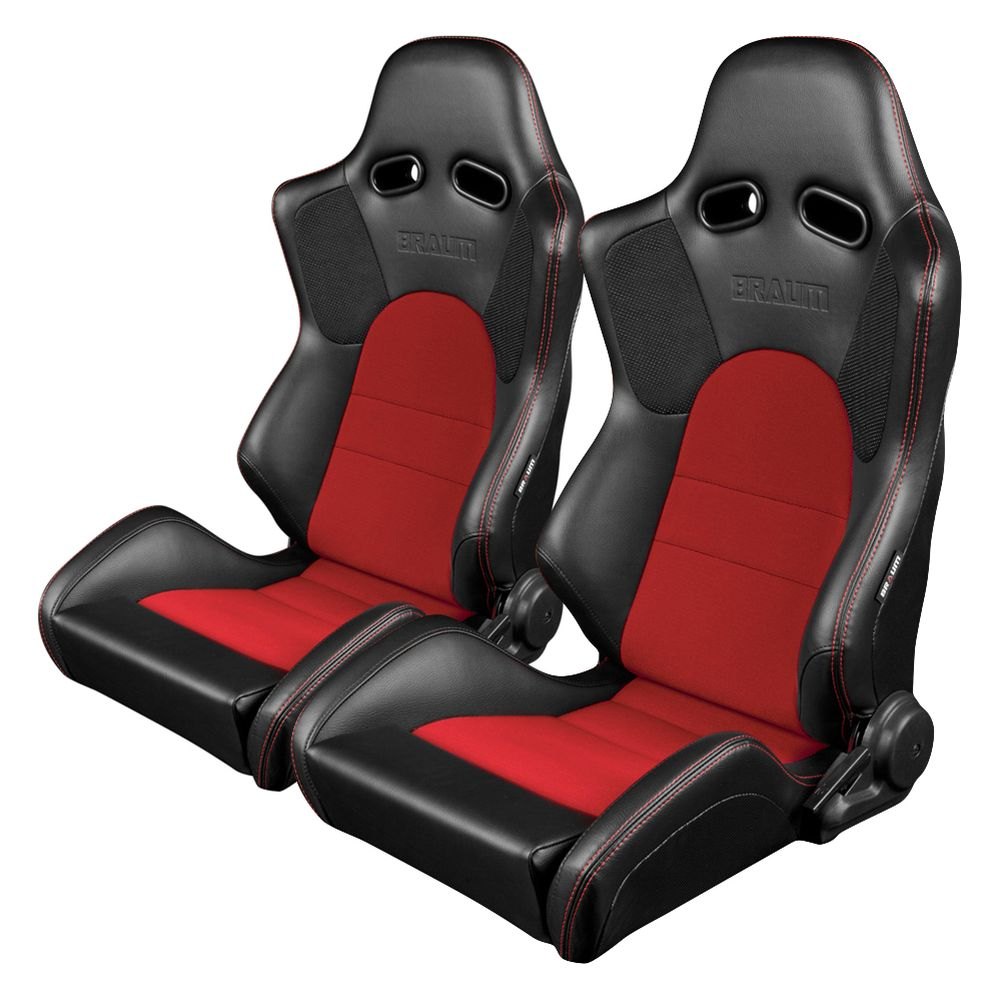 Braum Advan Series Black Leatherette Red Insert Racing Seats: Pair