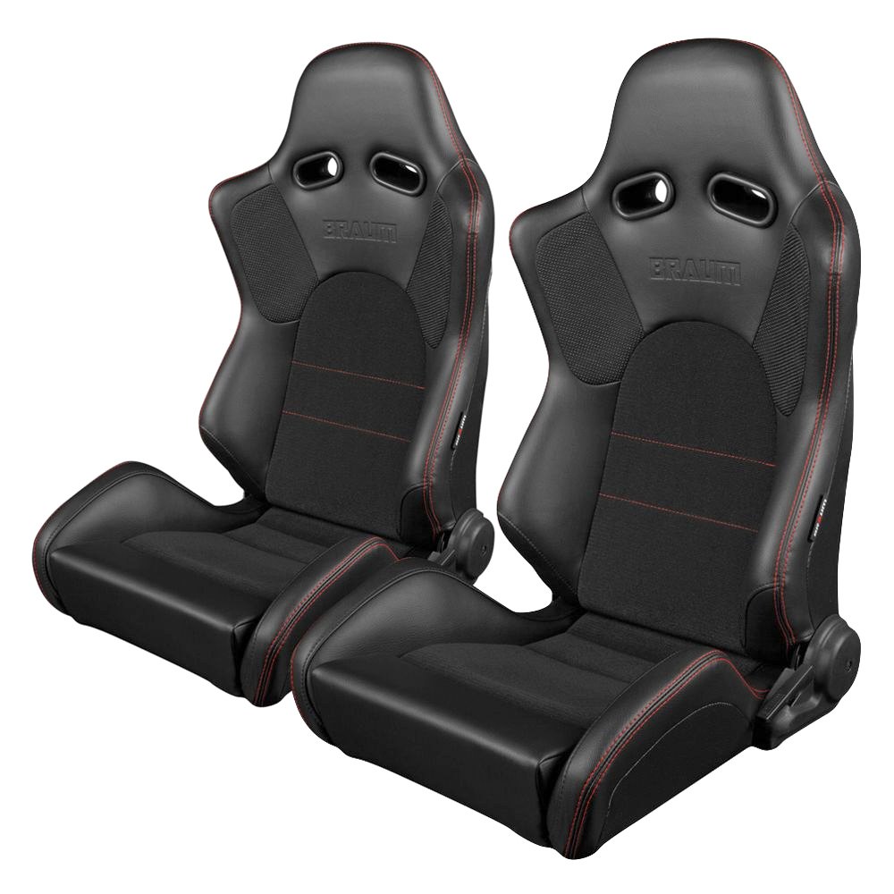 Braum Advan Series Black Leatherette Red Stitch Racing Seats: Pair