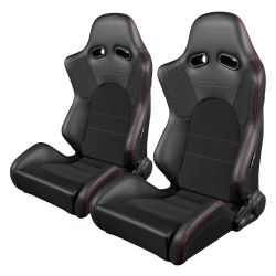 Braum Advan Series Black Leatherette Red Stitch Racing Seats: Pair