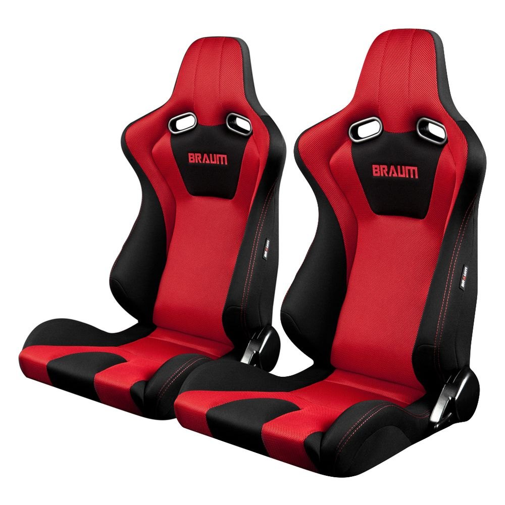 Braum Venom Series Black/Red Cloth Red Stitch Racing Seats: Pair