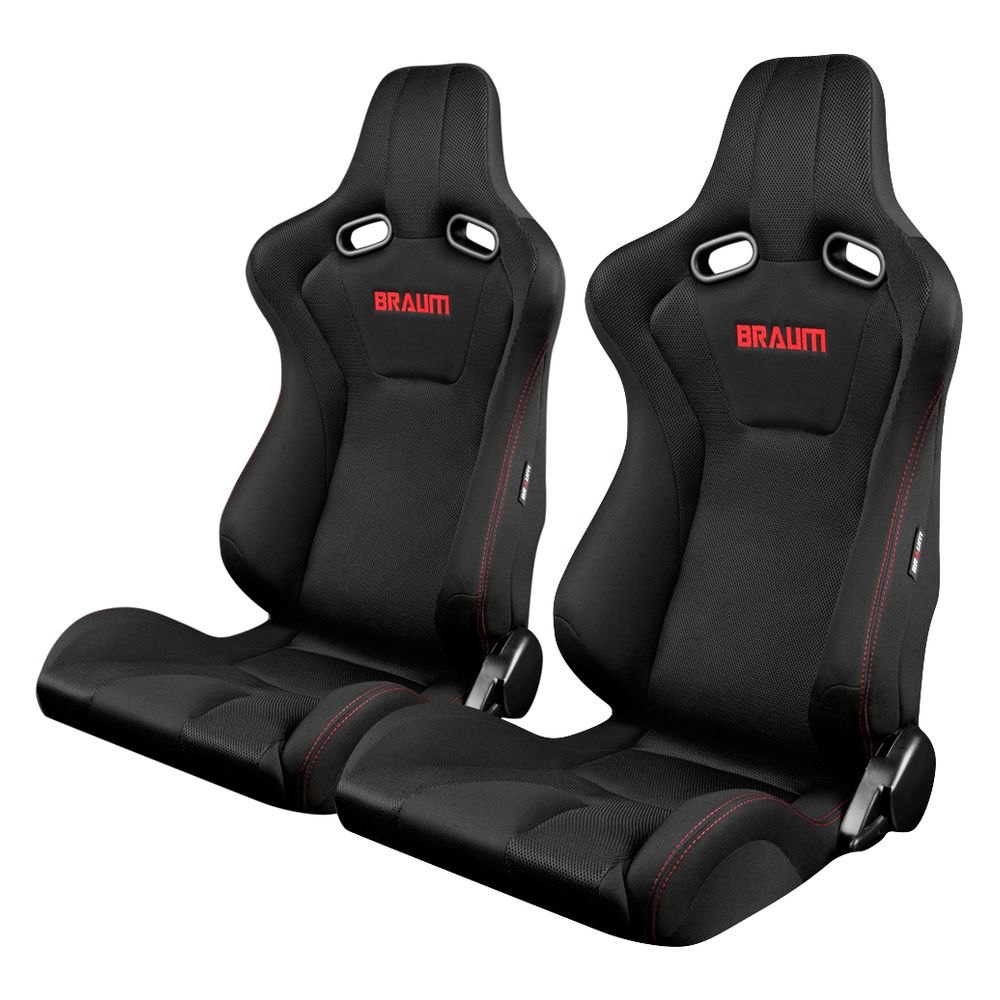 Braum Venom Series Black Cloth with Red Stitch Racing Seats: Pair
