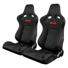 Braum Venom Series Black Cloth with Red Stitch Racing Seats: Pair
