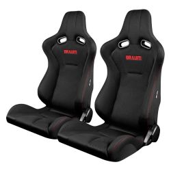 Braum Venom Series Black Cloth with Red Stitch Racing Seats: Pair