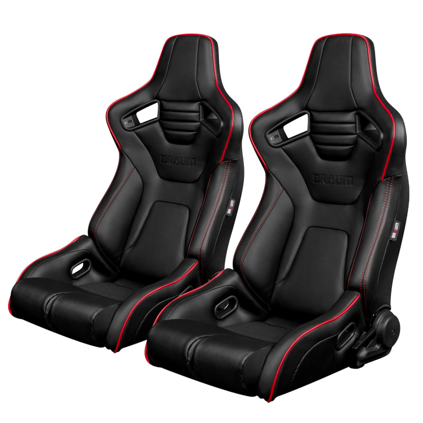 Braum Black with Red Stitching Elite-R Series Racing Seats: Pair