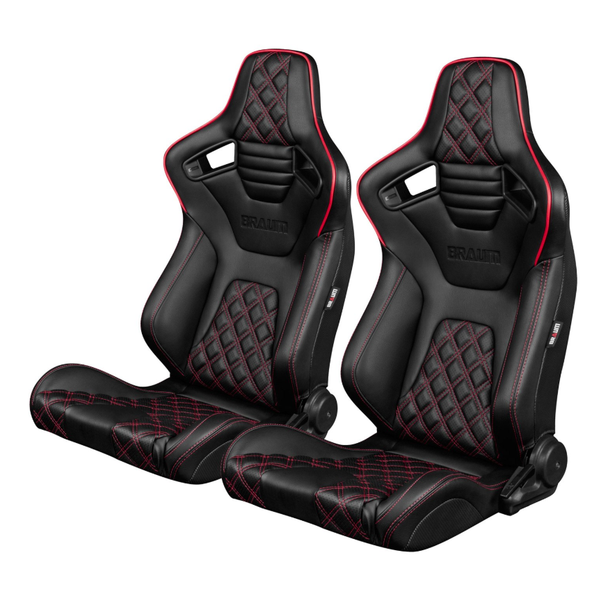Braum Elite-X Series Diamond Edition Black with Red Piping Racing Seats: Pair