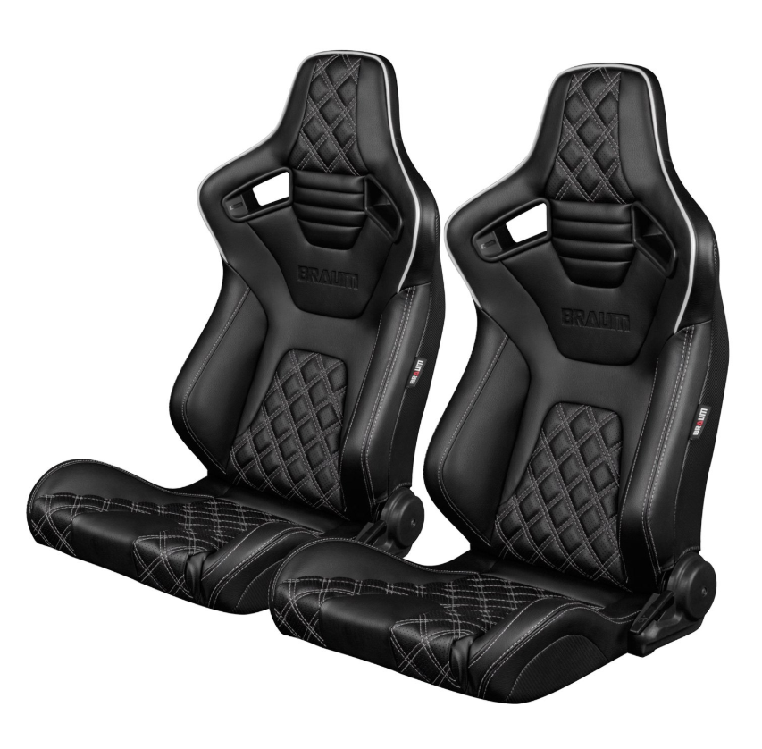 Braum Elite-X Series Diamond Edition Black with White Stitching Racing Seats: Pair