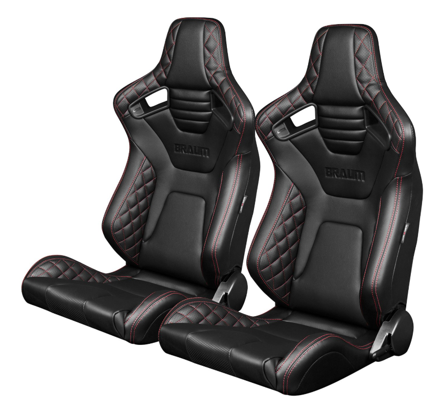 Braum Elite-X Series Diamond Edition Black with Red Stitching Racing Seats: Pair