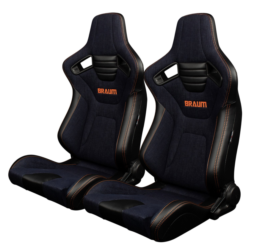 Braum Elite-X Series Navy Denim Orange Stitching Racing Seats: Pair