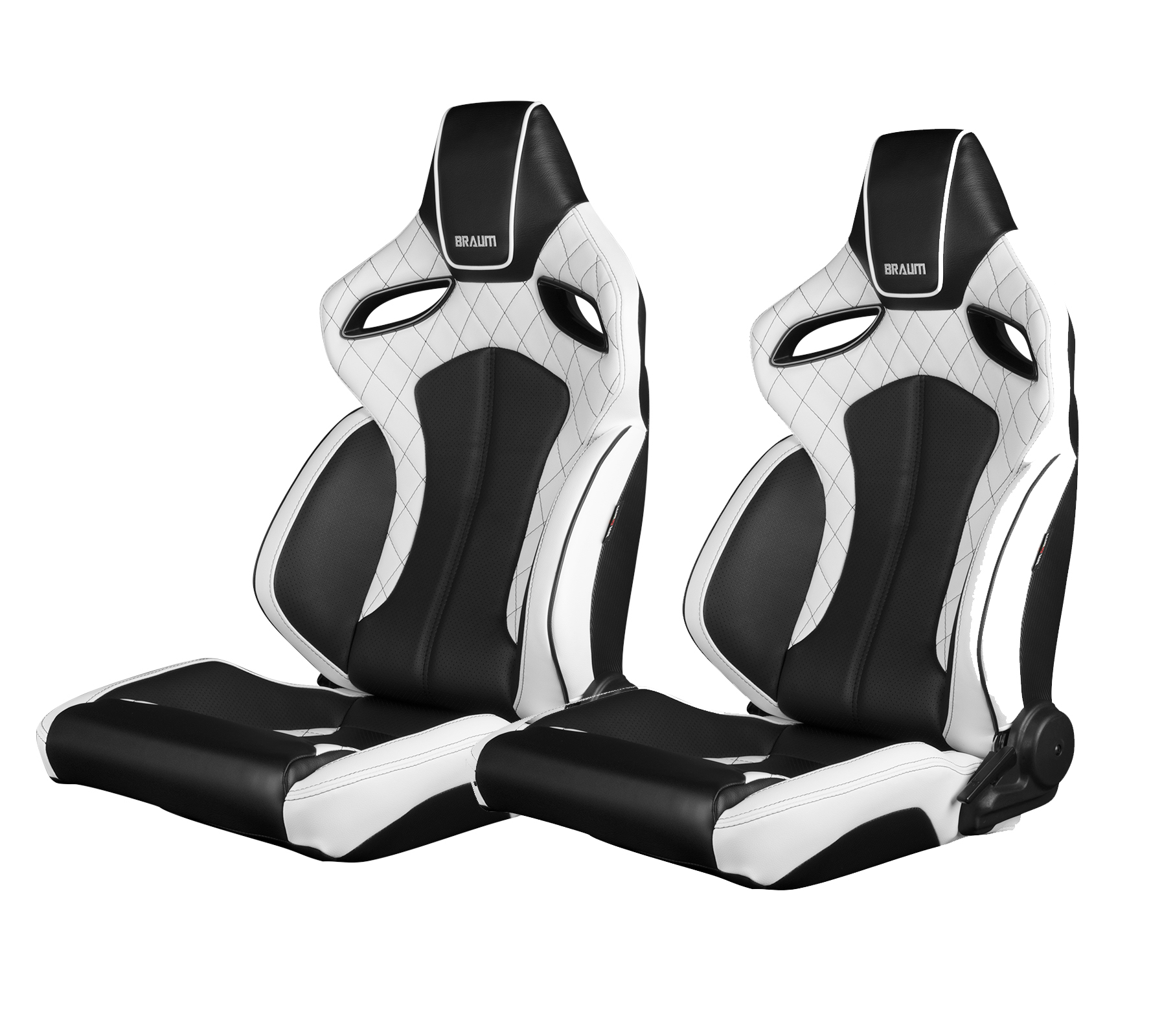 Braum Orue White Diamond Black Stitching Sport Seats: Pair