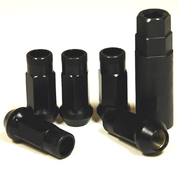 Muteki SR48 Black Chrome 4-Piece Spline Drive Locking Lug Nut Set - M12x1.5 Thread, 50BV30 Steel, Acorn Seat