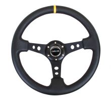 NRG 350mm Black Leather Yellow Mark Steering Wheel