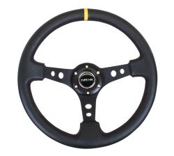 NRG 350mm Black Leather Yellow Mark Steering Wheel