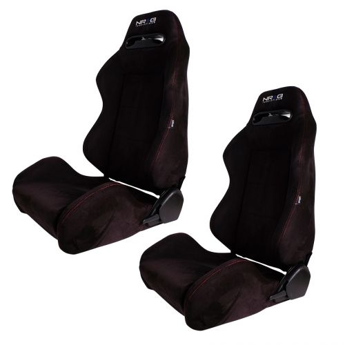 Left/Driver Side Only NRG RS-NR-SU-BK-L Type-R Black Suede with Red Stitch Racing Seat 