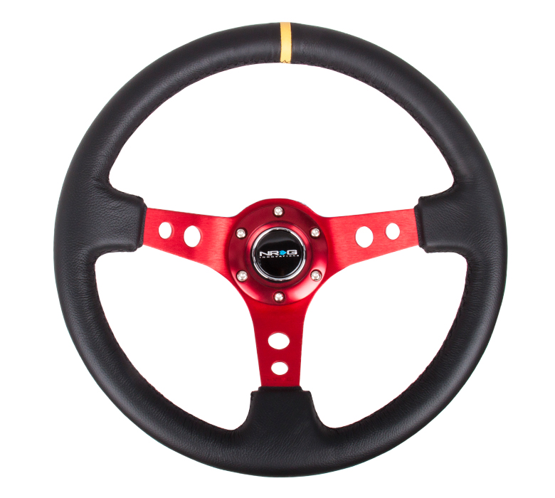 NRG Deep Black Leather Red Spoke Yellow Center Mark 350mm Steering Wheel