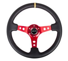 NRG Deep Black Leather Red Spoke Yellow Center Mark 350mm Steering Wheel