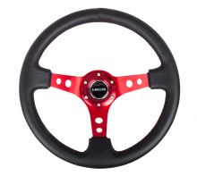 NRG Deep Black Leather Red Center 350mm  Reinforced Steering Wheel