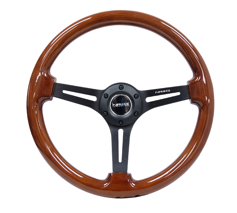 NRG 350mm Brown Wood Black Spoke Reinforced Steering Wheel